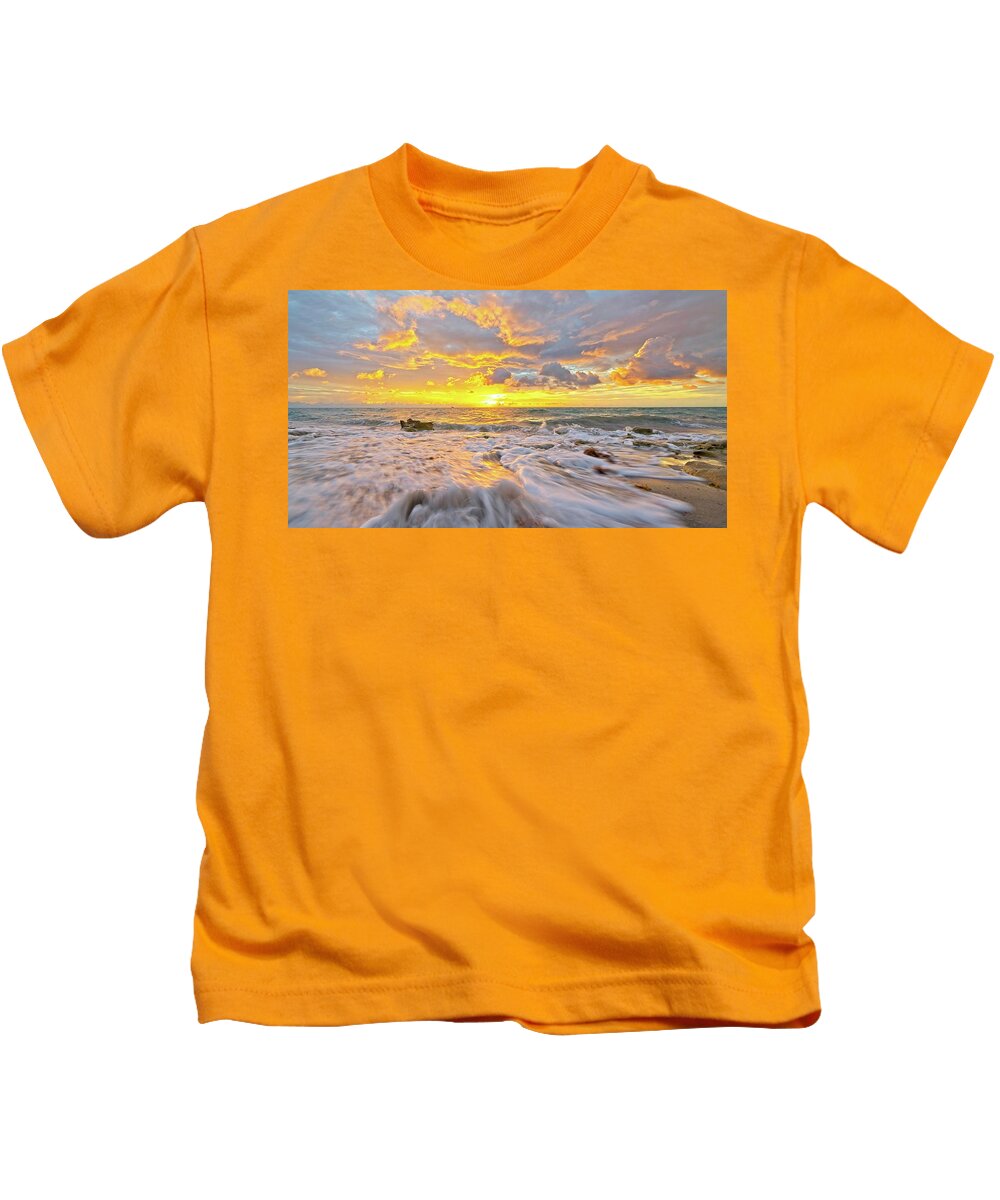 Carlin Park Kids T-Shirt featuring the photograph Rushing Surf by Steve DaPonte