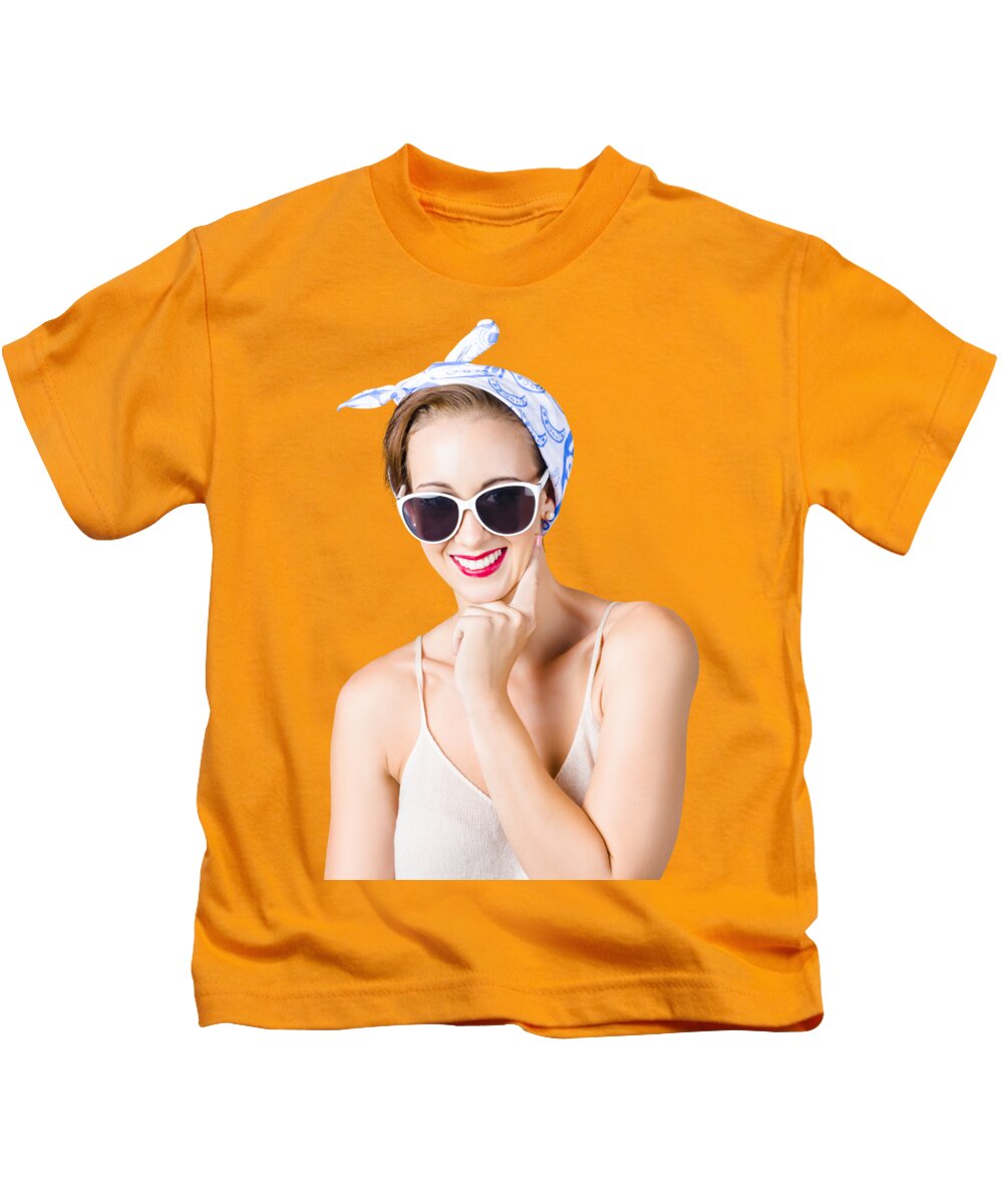 Pin-up Kids T-Shirt featuring the photograph Smiling pin-up girl by Jorgo Photography