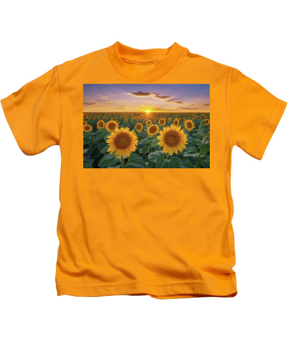 Sunflowers Kids T-Shirt featuring the photograph Sunflowers at Sunset by Darren White