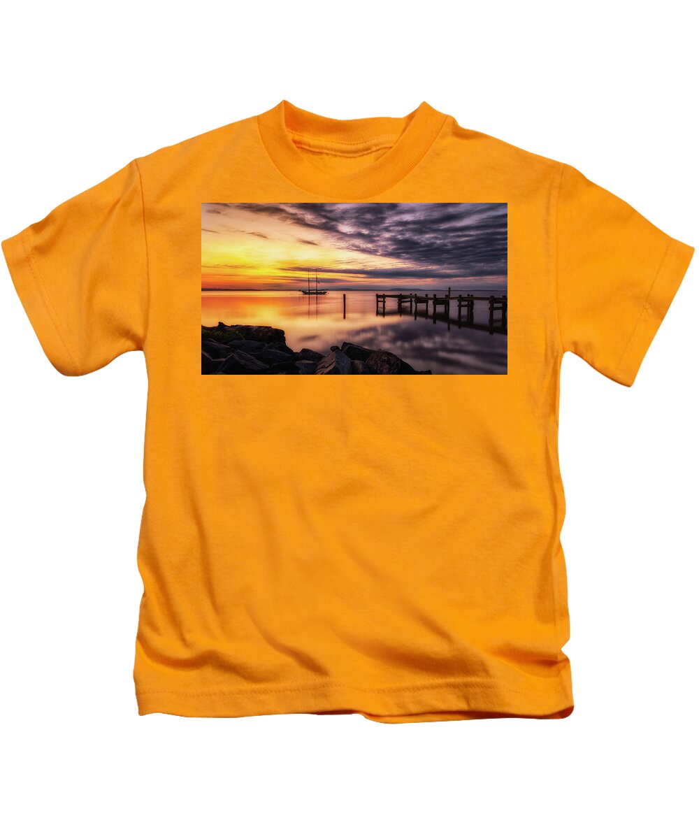 Getting Up Early Is Not A Thing I Do Easily Kids T-Shirt featuring the photograph Sunrise on Susquehanna River by C Renee Martin