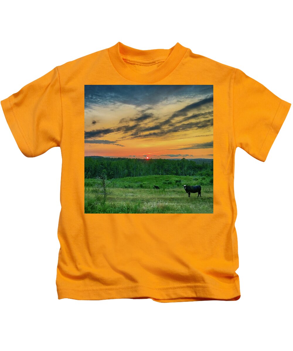 Sunset Kids T-Shirt featuring the photograph Who puts the Cows to Bed by Michael Frank
