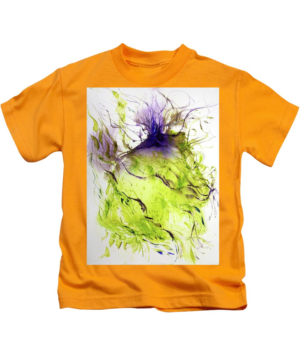  Kids T-Shirt featuring the painting 'Leaf green bright clear violet ultramarine' by Petra Rau
