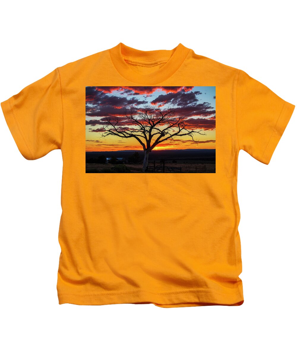 Taos Kids T-Shirt featuring the photograph Taos Welcome Tree #7 by Elijah Rael