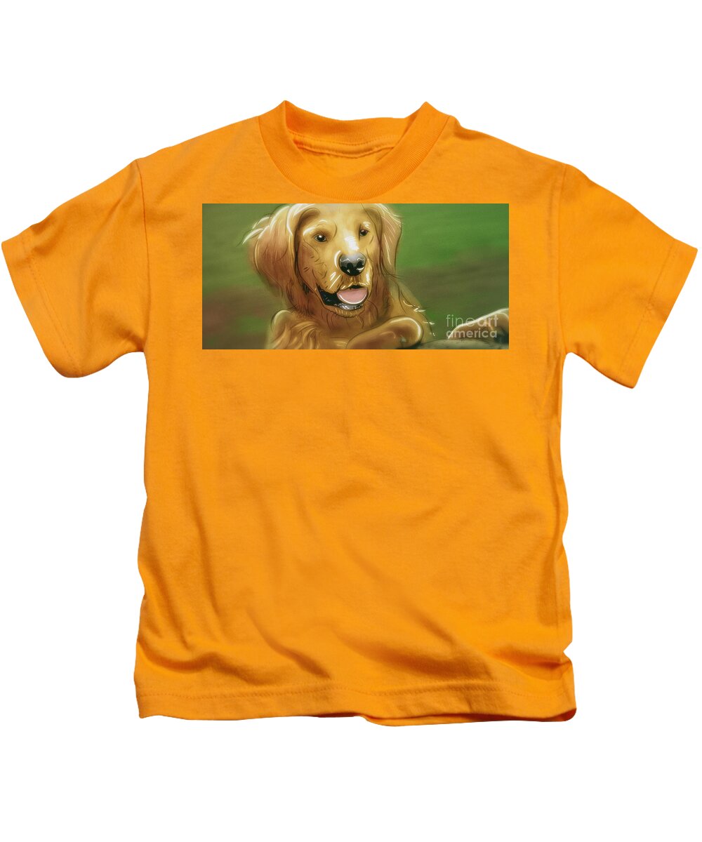 Dogs Kids T-Shirt featuring the digital art Art - A Golden Friend by Matthias Zegveld