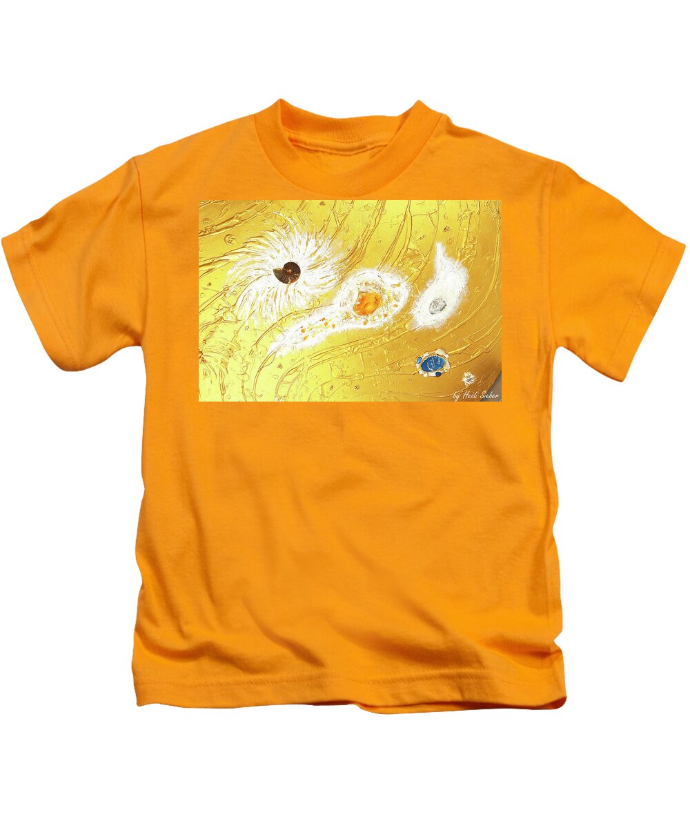 The Golden Peace Flow Of Creation Kids T-Shirt featuring the relief Artscape No. 2 The golden peace flow of creation by Heidi Sieber