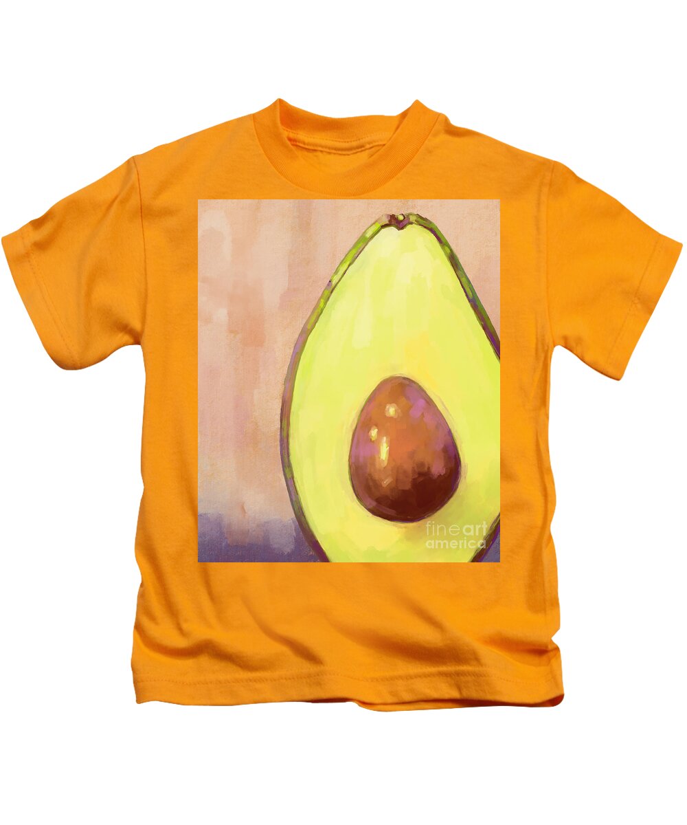Yellow Avocado Kids T-Shirt featuring the painting Avocado Watercolor Painting Kitchen Decor by Patricia Awapara