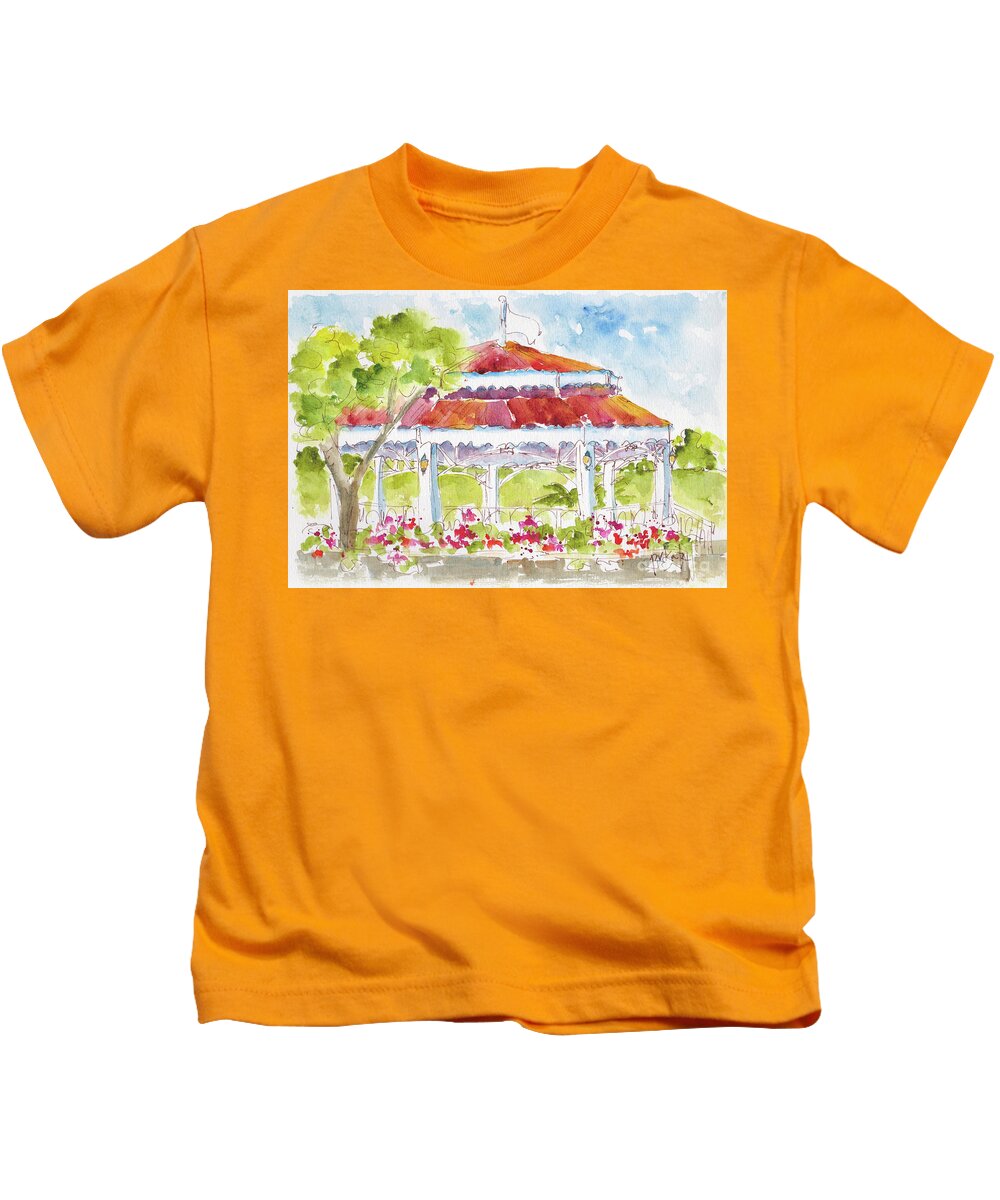 Impressionism Kids T-Shirt featuring the painting Bandstand Emancipation Square Saint Thomas by Pat Katz