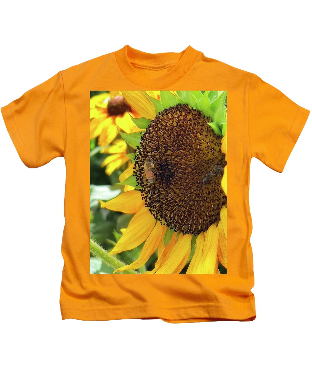 Sunflower Kids T-Shirt featuring the photograph Bee and Sunflower by Steph Gabler