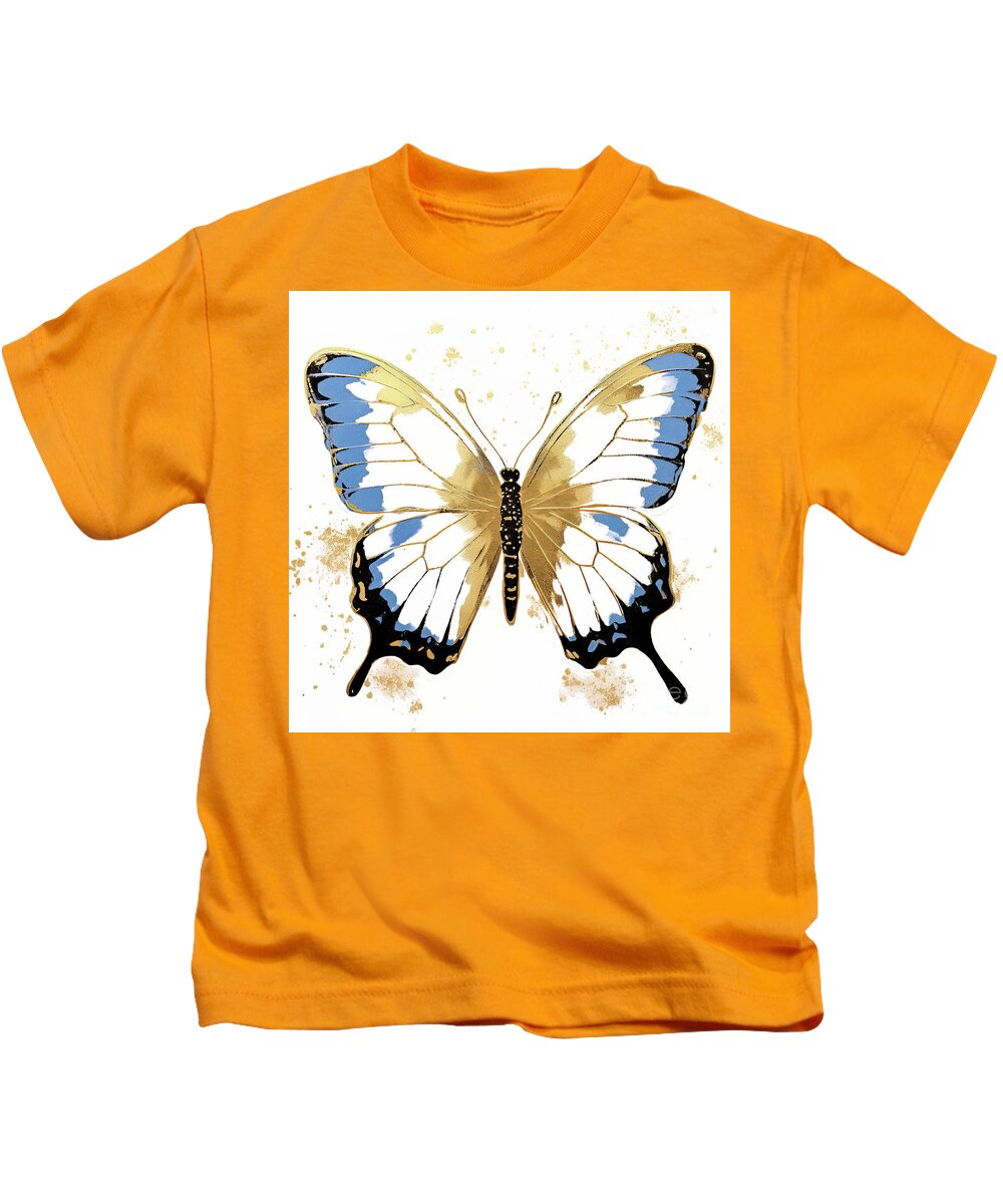 Butterfly Kids T-Shirt featuring the painting Blue And Gold Butterfly by Tina LeCour