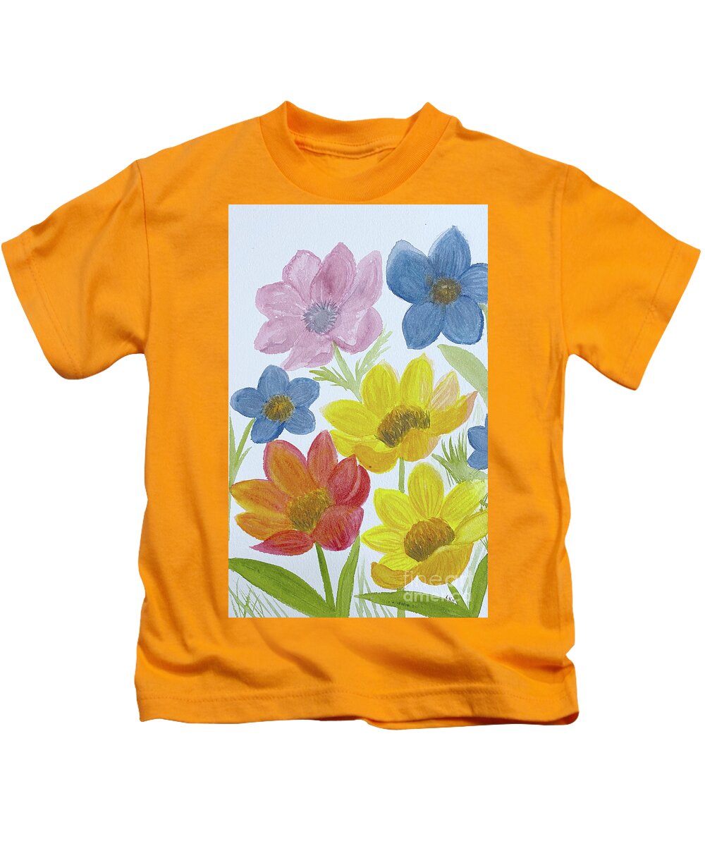 Flowers Kids T-Shirt featuring the painting Bunch of Flowers by Lisa Neuman