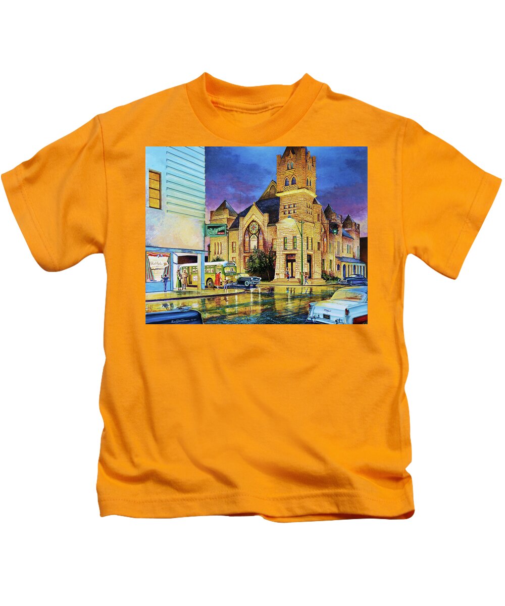 Tyrrell Public Library Kids T-Shirt featuring the painting Castle of Imagination by Randy Welborn