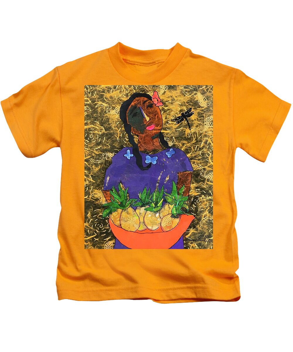 Latina Kids T-Shirt featuring the painting Chiquita con Pina by Elaine Elliott
