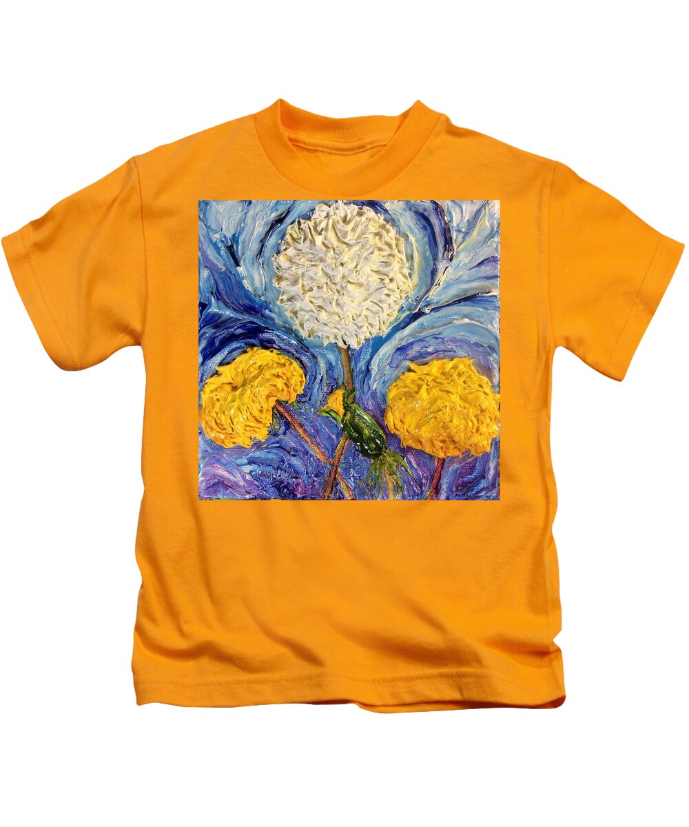 Dandelion Kids T-Shirt featuring the painting Dandelions by Paris Wyatt Llanso