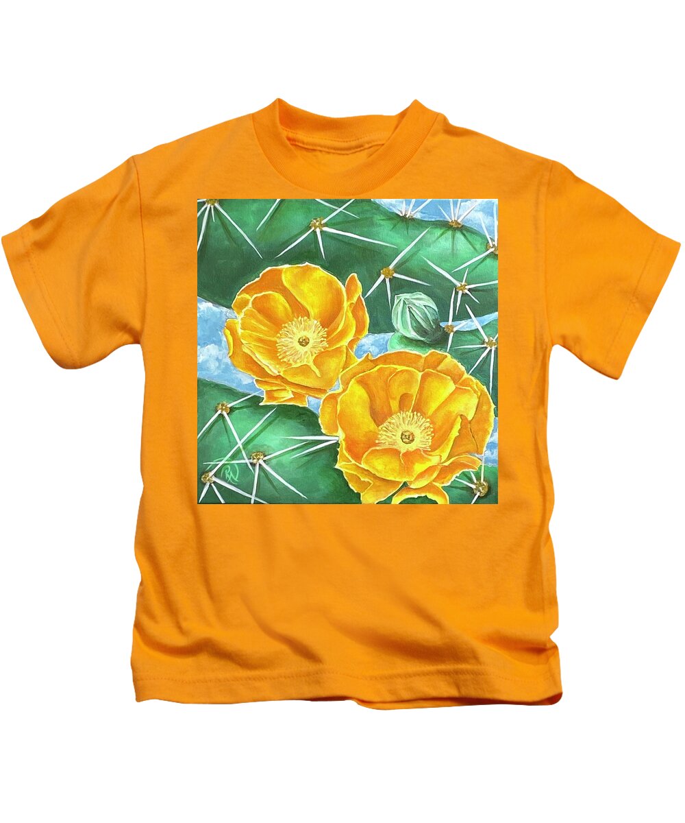 Cactus Kids T-Shirt featuring the painting Desert Blooms-Tangerine by Renee Noel