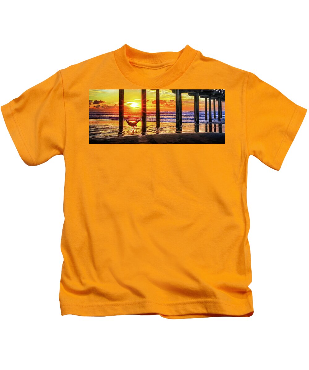 Scripps Pier Kids T-Shirt featuring the photograph END OF THE DAY, SCRIPPS Pier, California by Don Schimmel