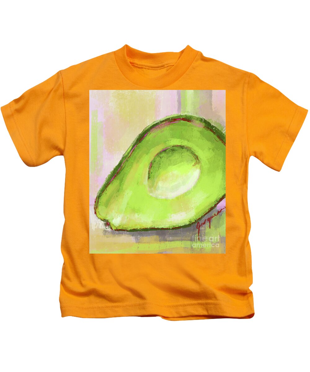 Modern Avocado Art Kids T-Shirt featuring the digital art Green Avocado, Modern Kitchen Decor by Patricia Awapara