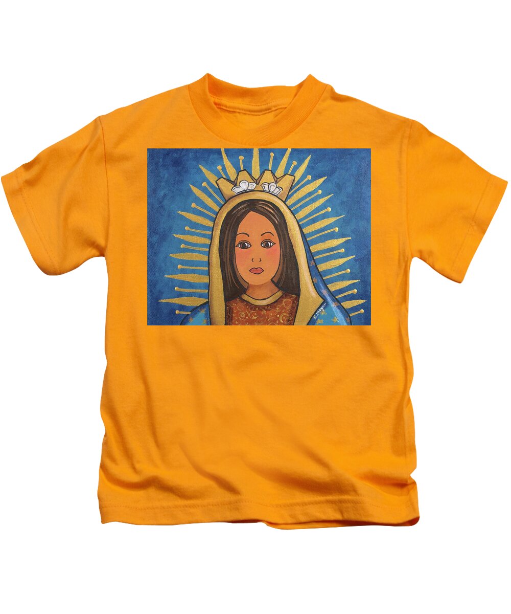 Guadalupe Kids T-Shirt featuring the painting Guadalupe Portrait by Candy Mayer