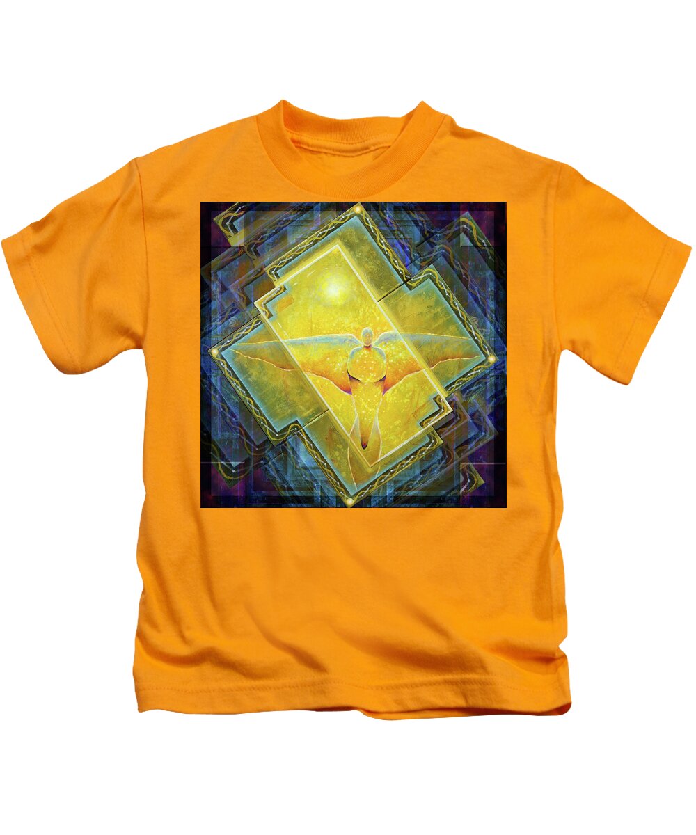 Light Kids T-Shirt featuring the painting Guardian of Light by Kevin Chasing Wolf Hutchins