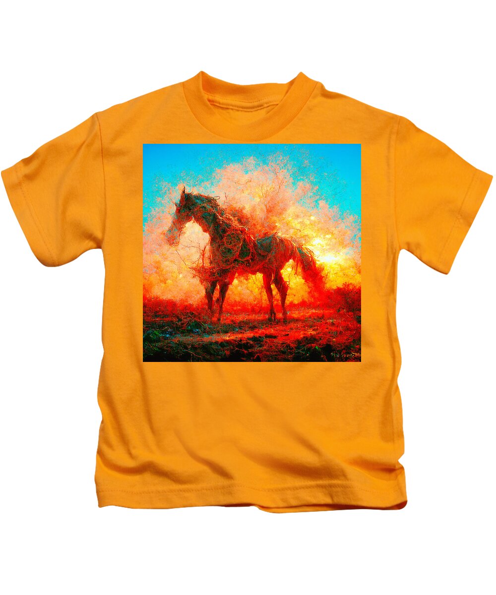 Horse Kids T-Shirt featuring the digital art Horses #2 by Craig Boehman