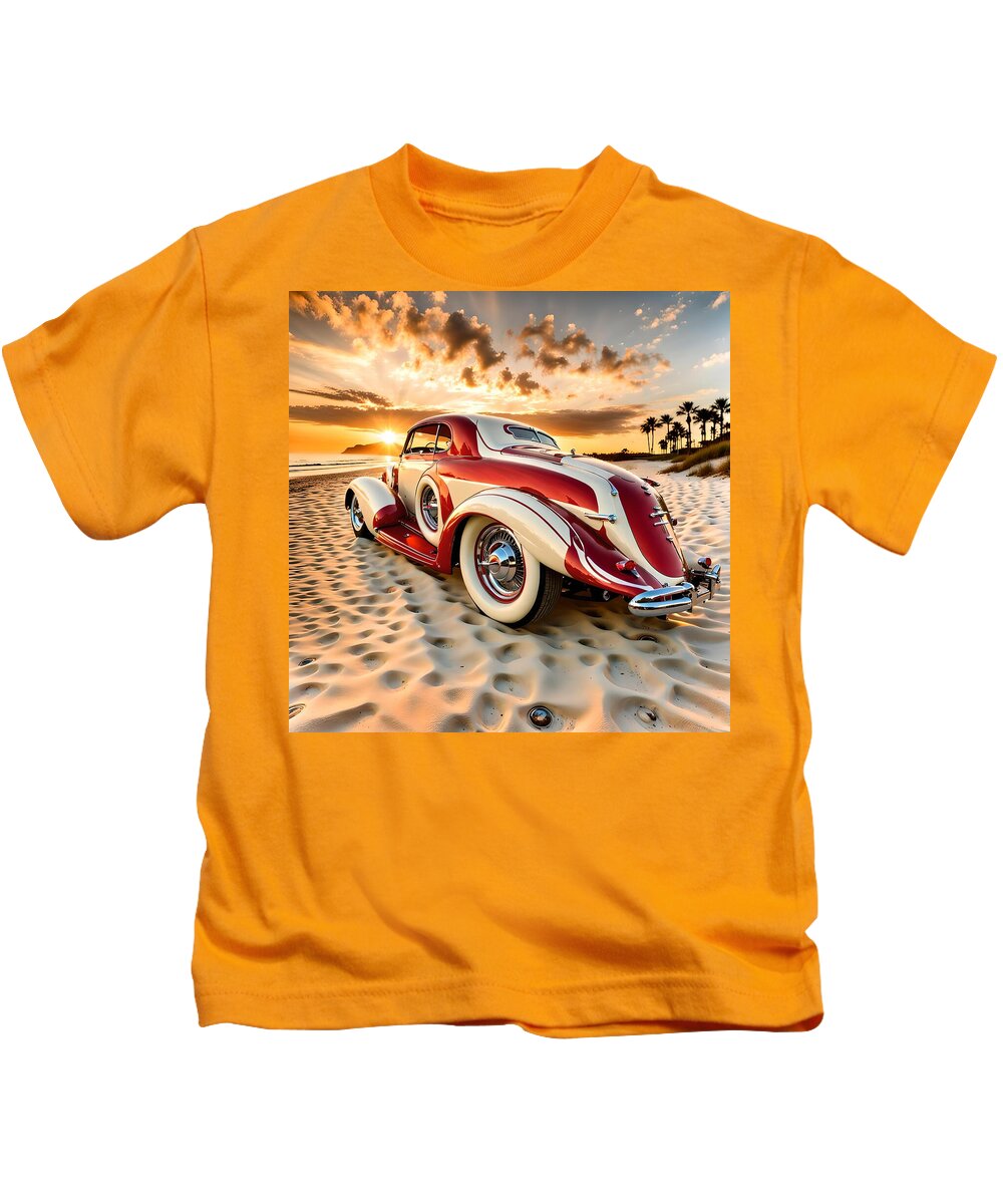 Vintage Car Kids T-Shirt featuring the digital art jdeecken wheels Beach Comber II by John Deecken