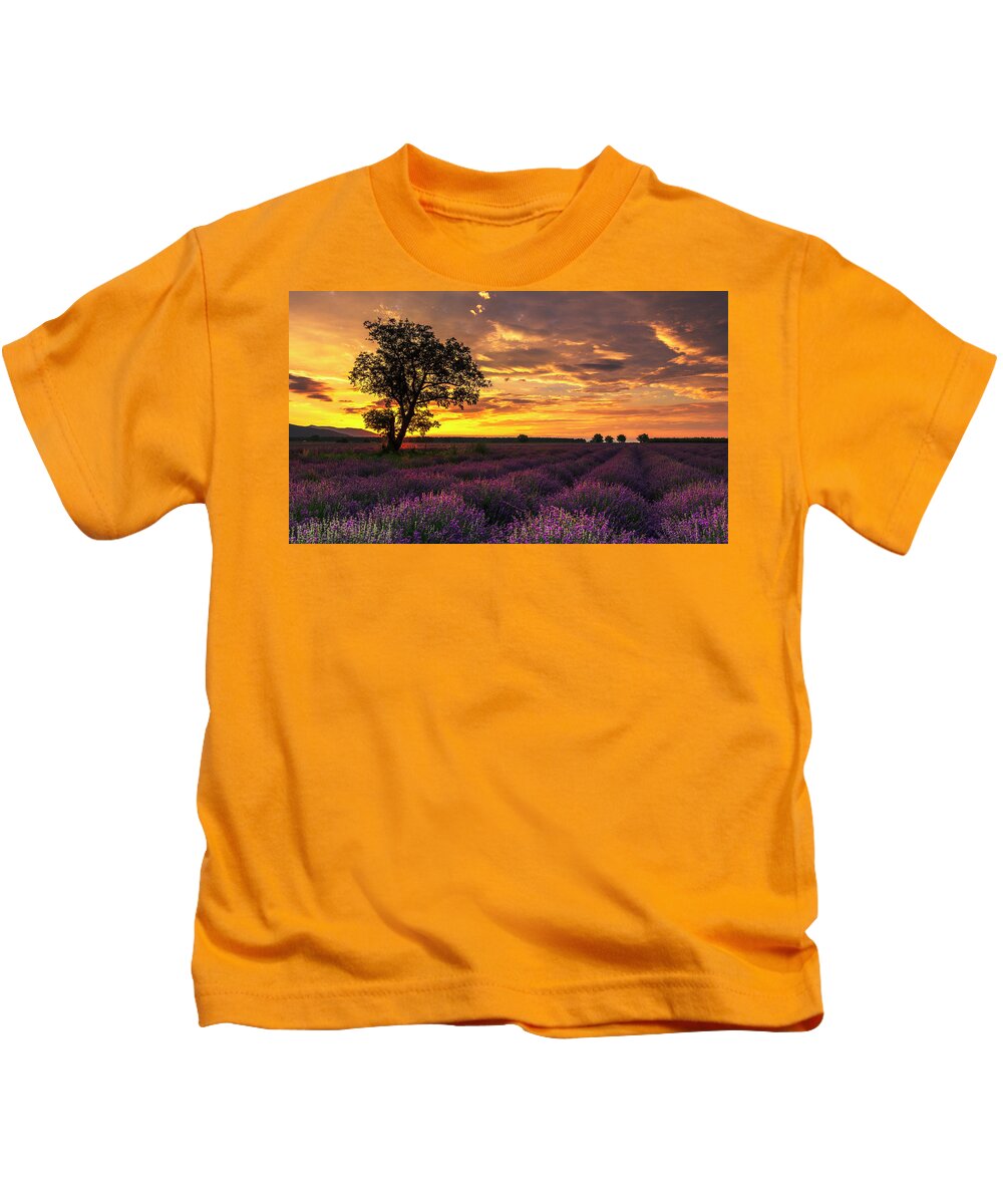 Bulgaria Kids T-Shirt featuring the photograph Lavender Sunrise by Evgeni Dinev
