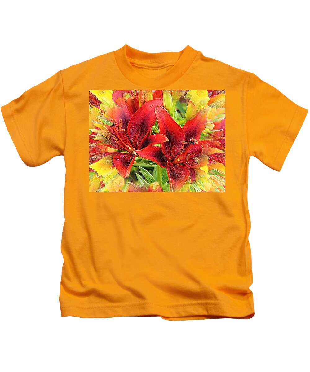  Kids T-Shirt featuring the digital art Masked Lilies by Beverly Read