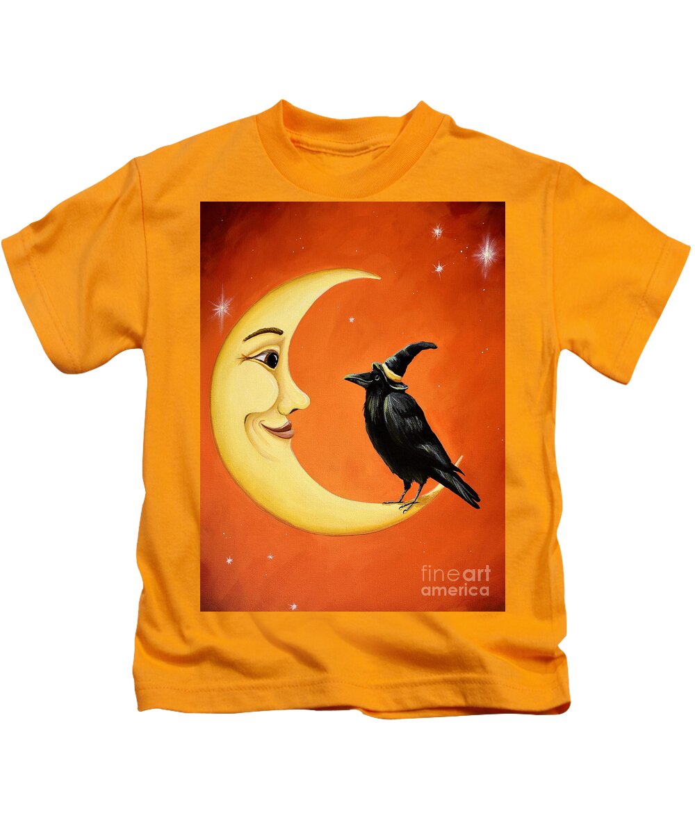 Moon Kids T-Shirt featuring the painting Moon And Crow  by Debbie Criswell