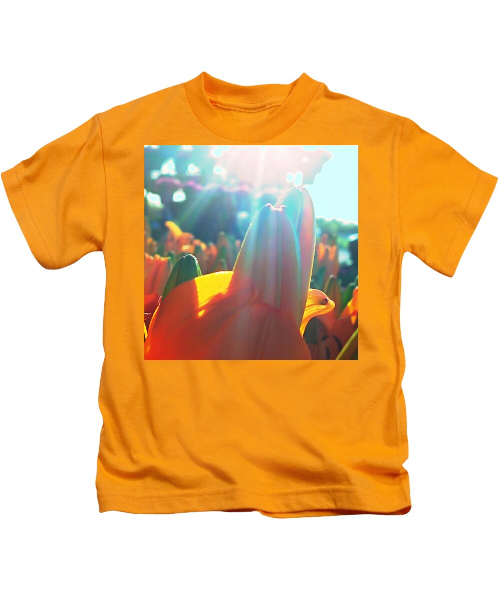Orange Lily Closeup Kids T-Shirt featuring the digital art Orange Lily Sun Splash by Pamela Smale Williams