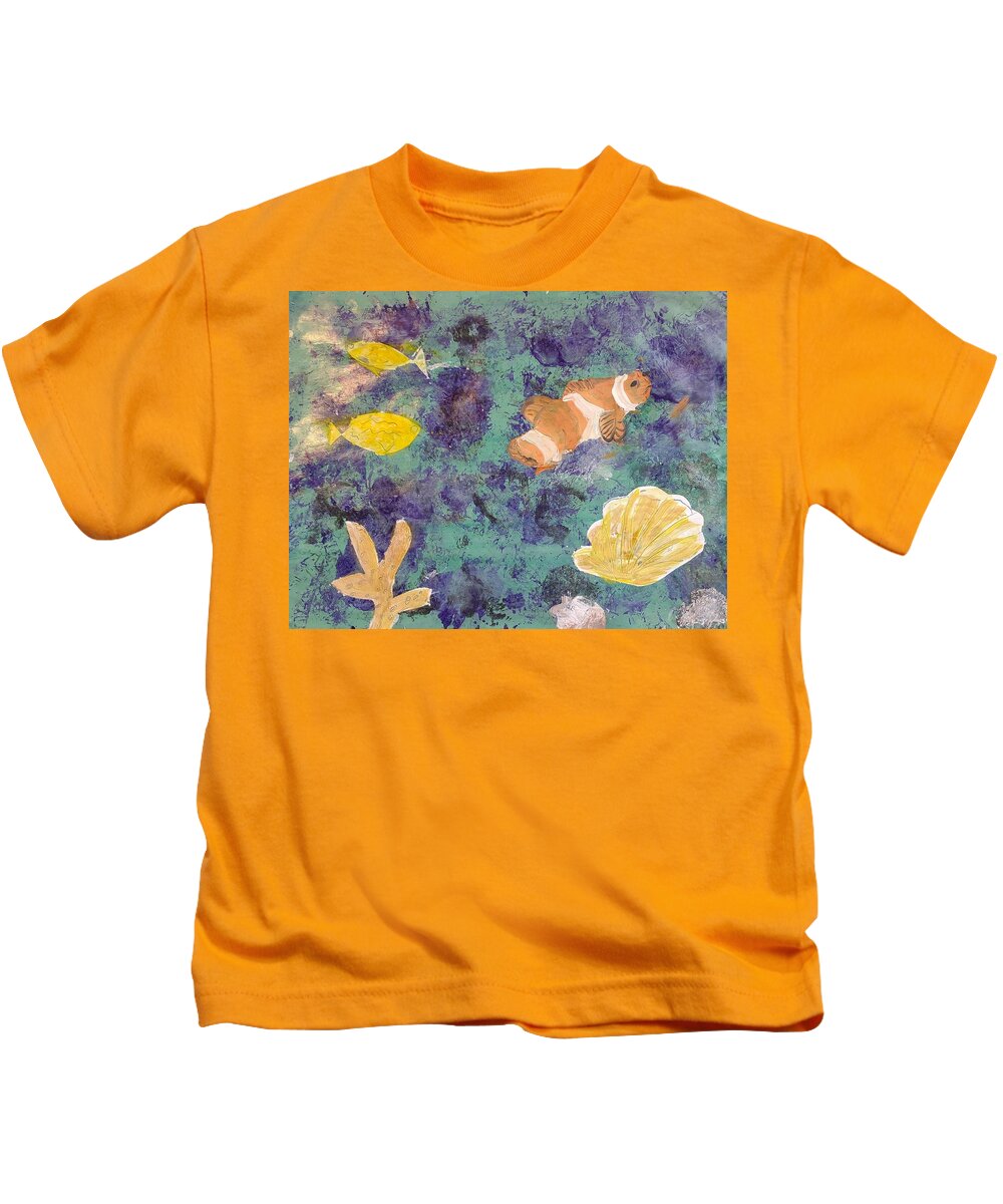 Fish Kids T-Shirt featuring the mixed media Sea Moment by Suzanne Berthier