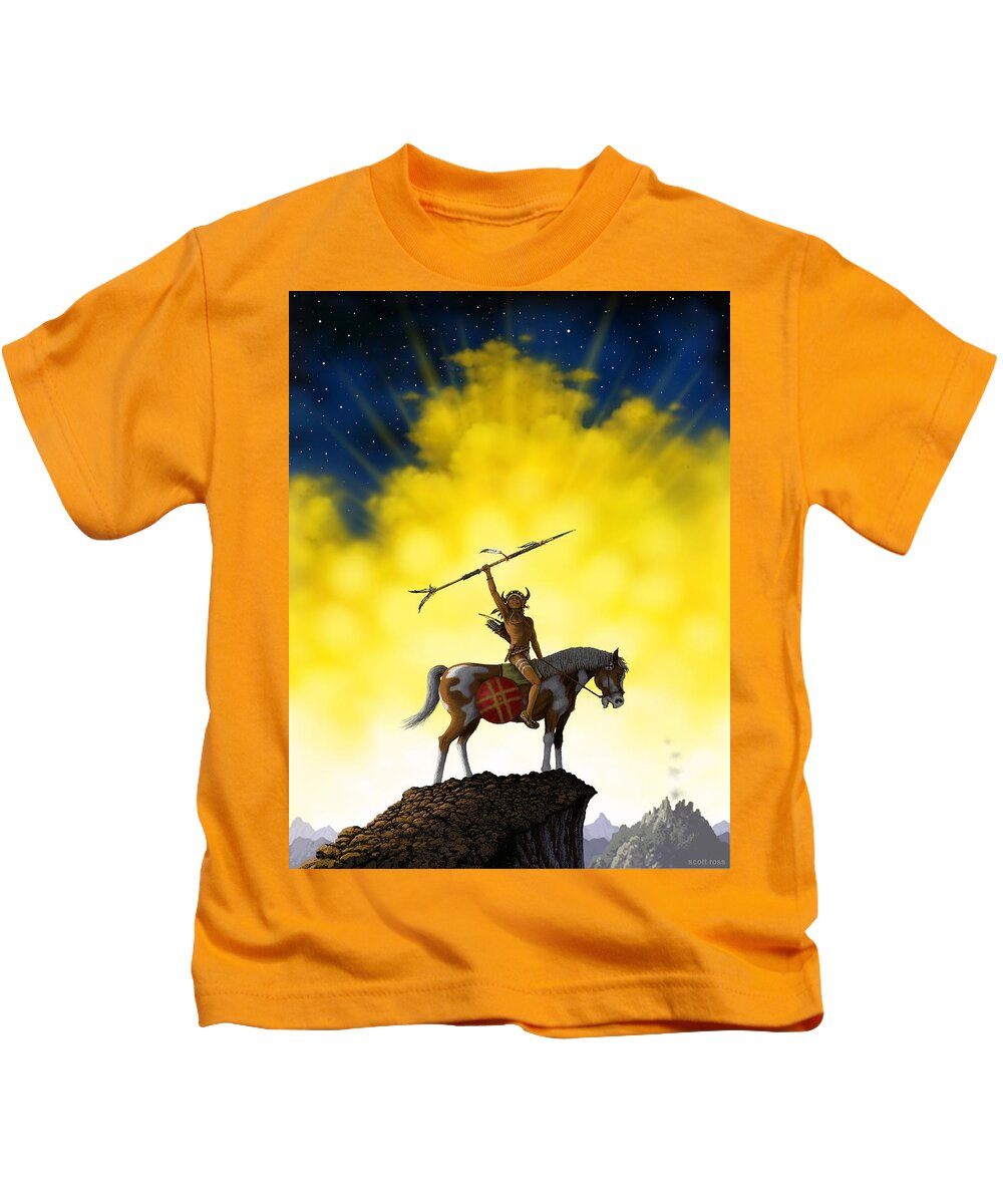 Native American Kids T-Shirt featuring the digital art The Signal by Scott Ross
