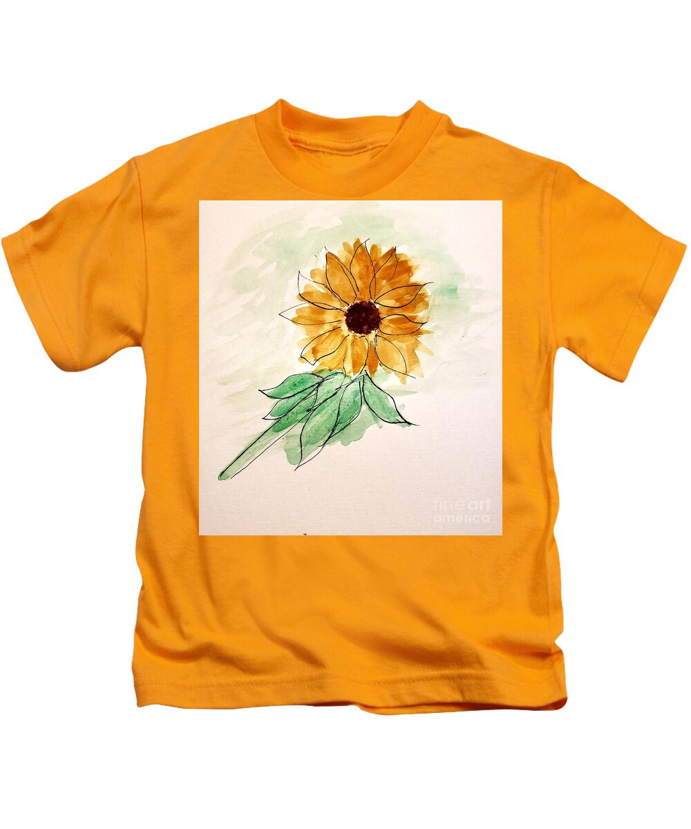  Kids T-Shirt featuring the painting Sunflower by Margaret Welsh Willowsilk