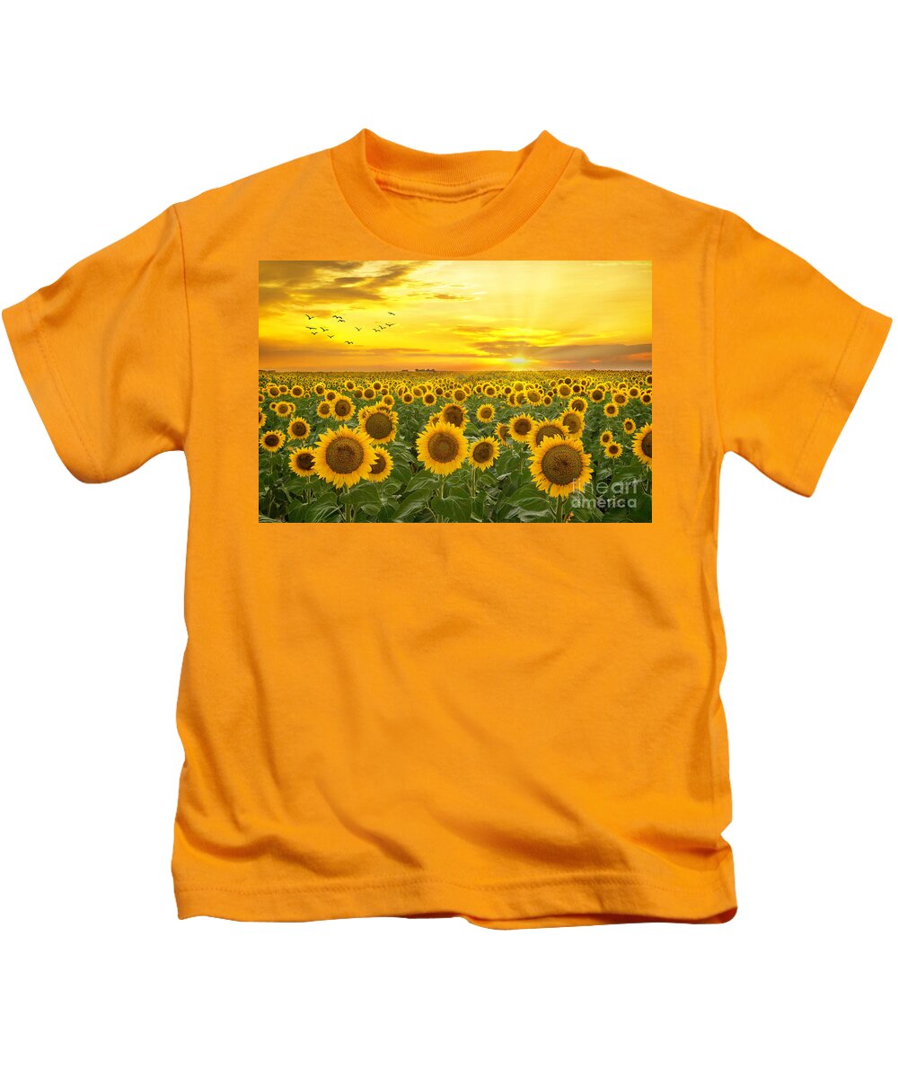 Sunflower Kids T-Shirt featuring the photograph Sunrays and Sunflowers by Ronda Kimbrow