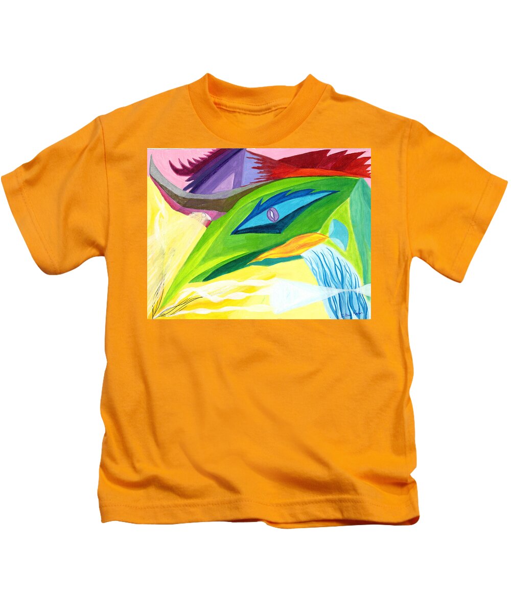 Phoenix Kids T-Shirt featuring the painting Third Eye - Phoenix by B Aswin Roshan