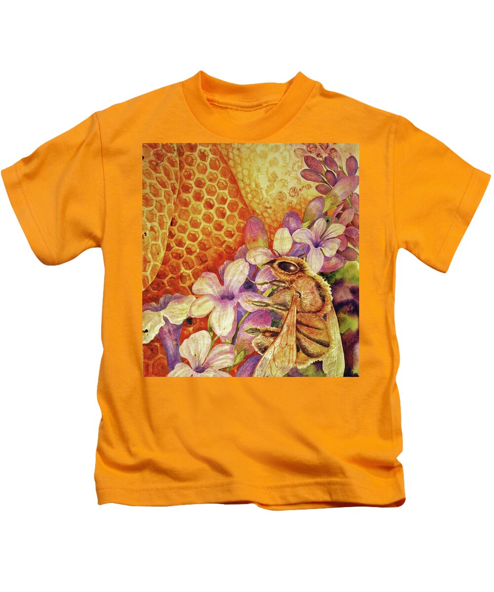  Kids T-Shirt featuring the painting Where Are The Bees? V by Helen Klebesadel