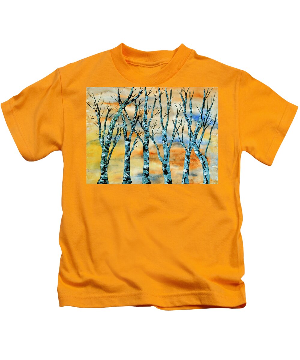 Winter Kids T-Shirt featuring the painting Winter Trees by Vallee Johnson