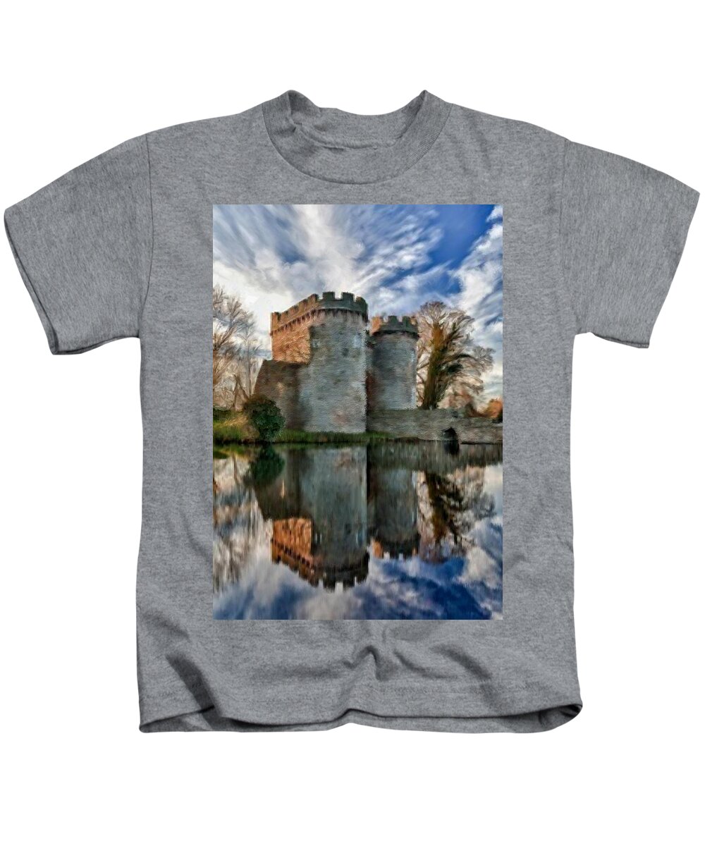 Castle Kids T-Shirt featuring the painting Ancient Whittington Castle in Shropshire England #1 by Bruce Nutting