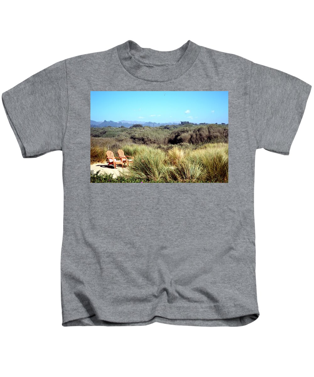 Barbara Snyder Kids T-Shirt featuring the photograph Beach Chairs With A View #1 by Barbara Snyder