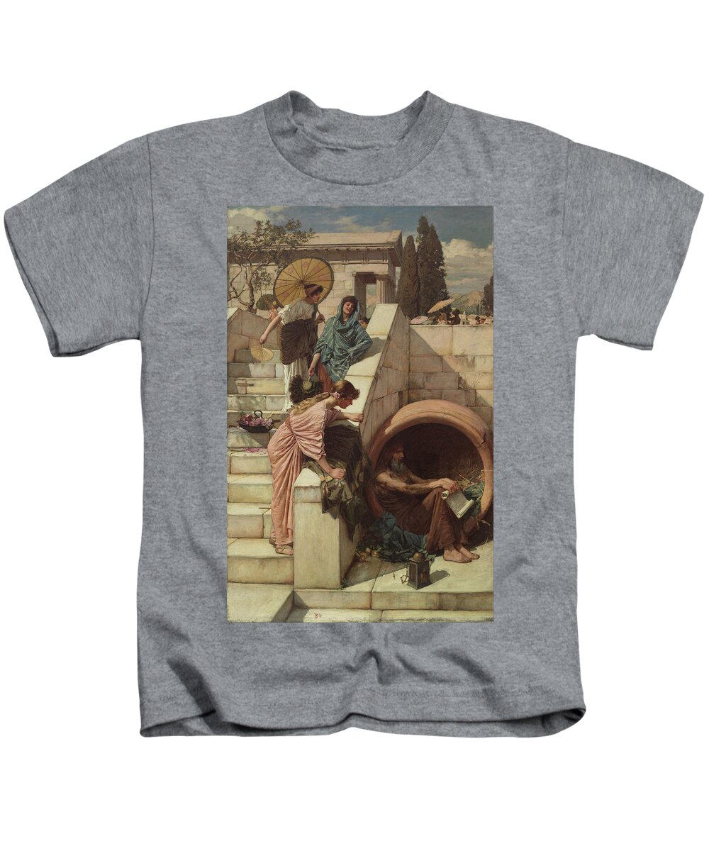 John William Waterhouse Kids T-Shirt featuring the painting Diogenes #9 by John William Waterhouse