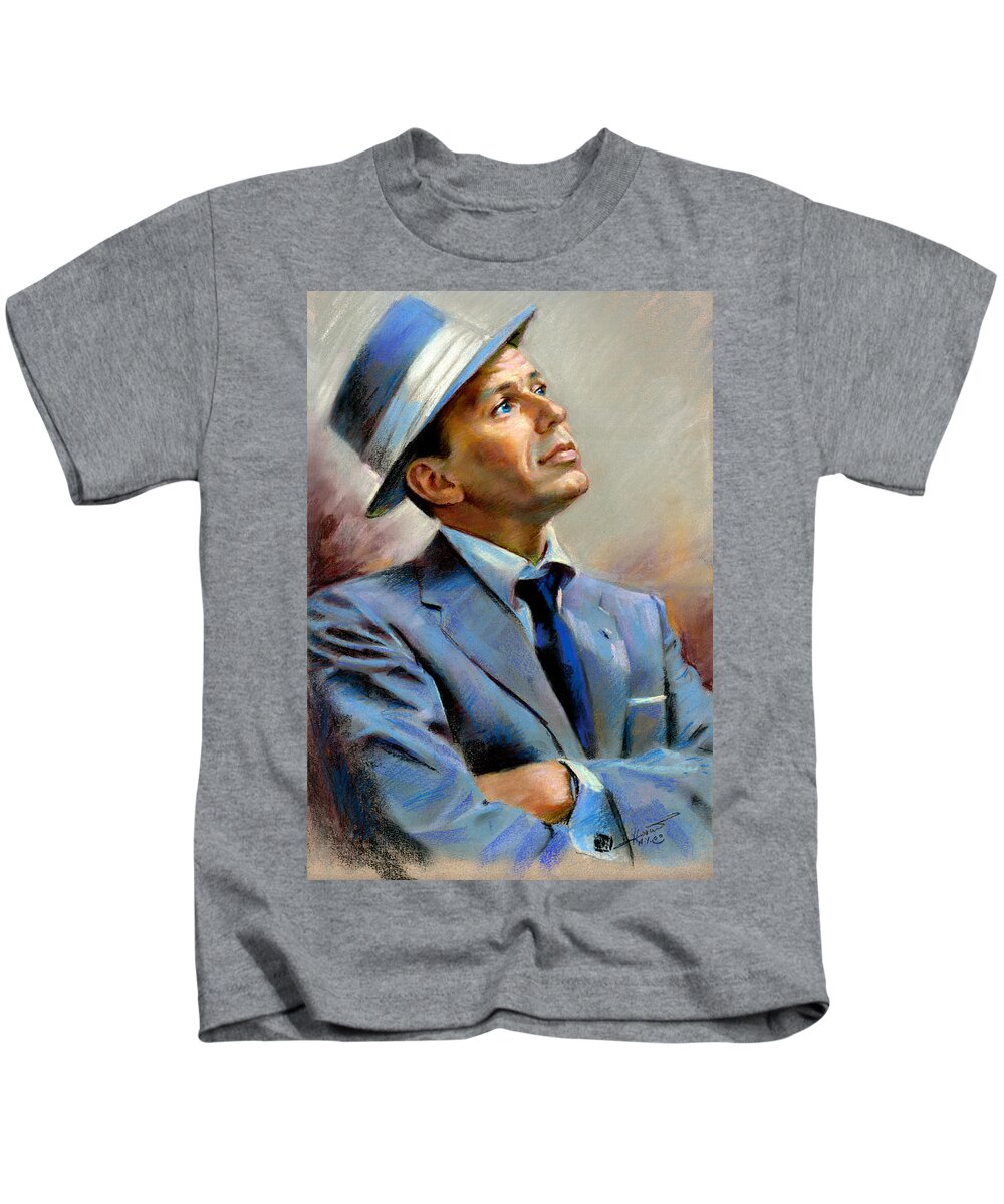 Francis Frank Sinatra American Singer Actor Strangers In The Night In The Wee Small Hours Songs For Swingin' Lovers Come Fly With Me Only The Lonely Nice 'n' Easy Presidential Medal Of Freedom Congressional Gold Medal Grammy Awards My Way A Man And His Music Kids T-Shirt featuring the pastel Frank Sinatra #1 by Ylli Haruni