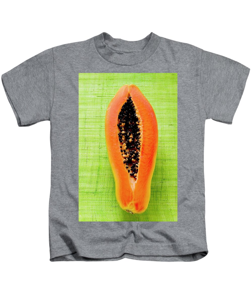 Half A Papaya On Green Background #1 Kids T-Shirt by
