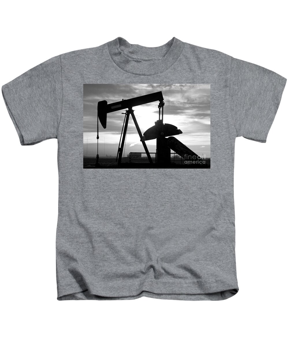 Oil Kids T-Shirt featuring the photograph Oil Well Pump Jack Black and White #1 by James BO Insogna