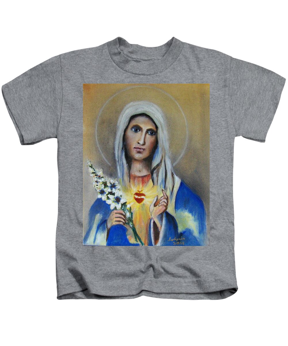 Art Kids T-Shirt featuring the painting Our Lady #1 by Ryszard Ludynia