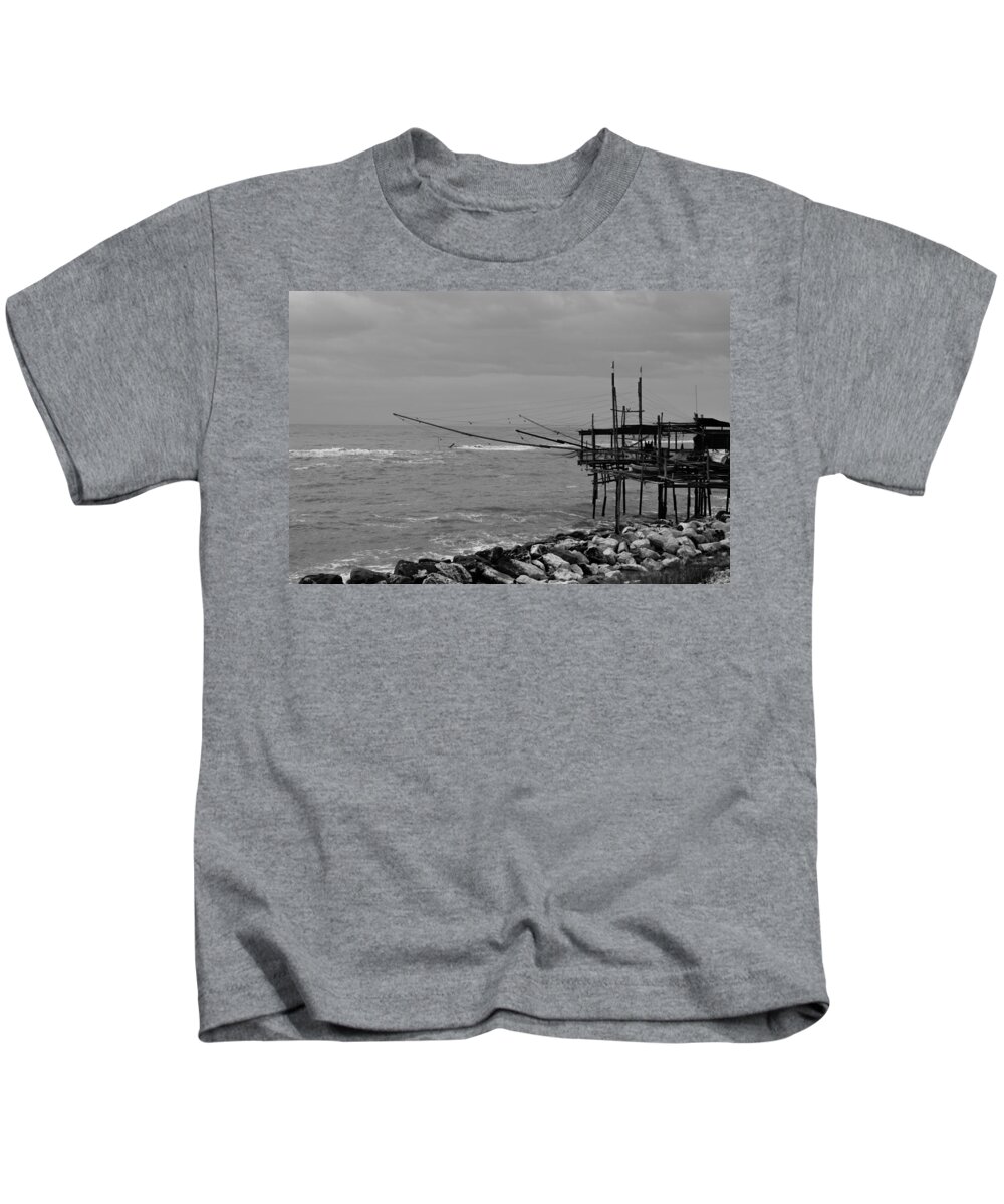 Italy Kids T-Shirt featuring the photograph Trabocco on the coast of Italy by AM FineArtPrints