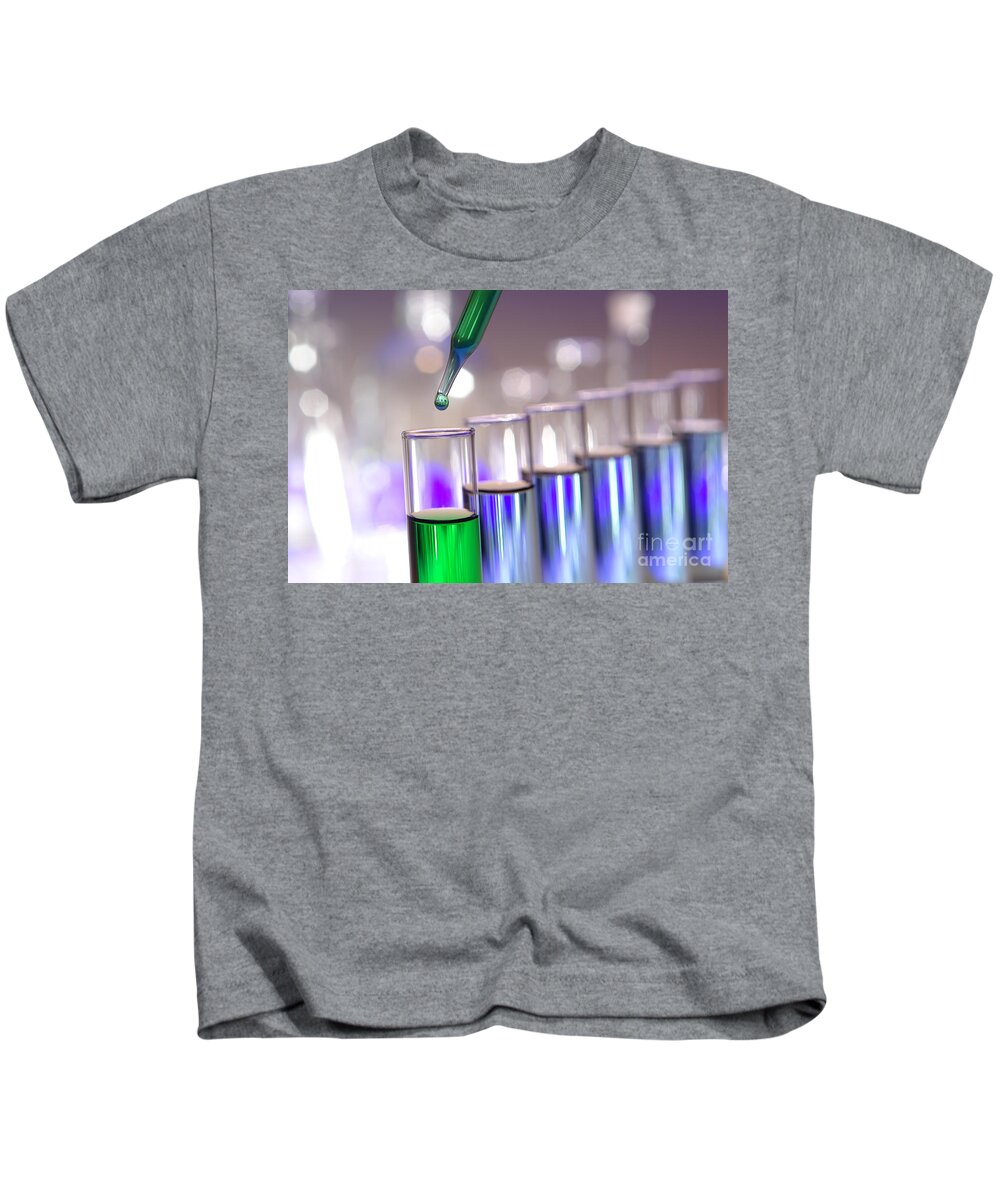 Test Kids T-Shirt featuring the photograph Laboratory Test Tubes in Science Research Lab by Science Research Lab By Olivier Le Queinec