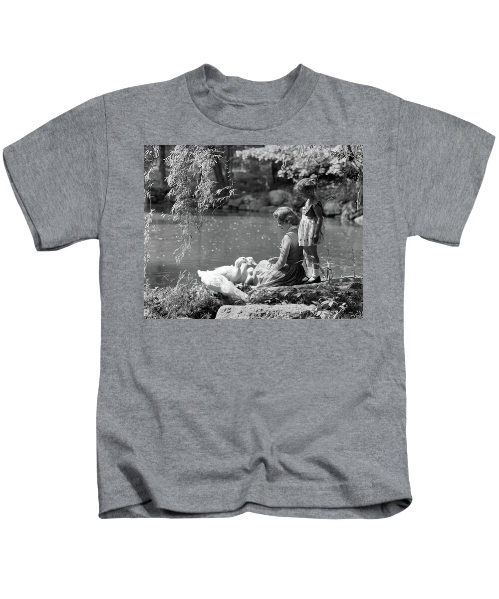 Photography Kids T-Shirt featuring the photograph 1950s Mother Sitting And Daughter by Vintage Images