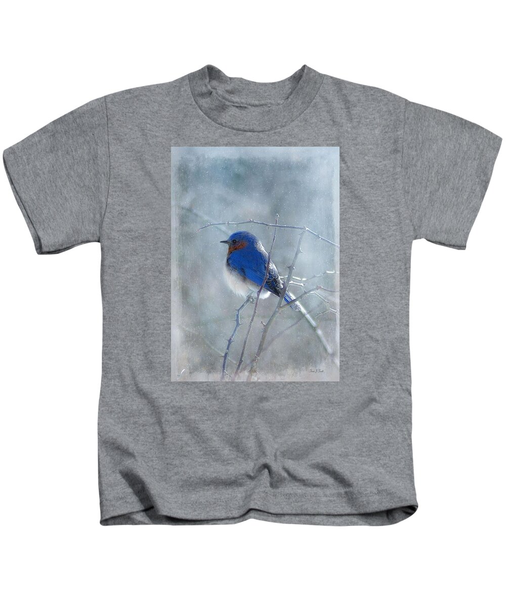 Birds Kids T-Shirt featuring the photograph Blue Bird by Fran J Scott