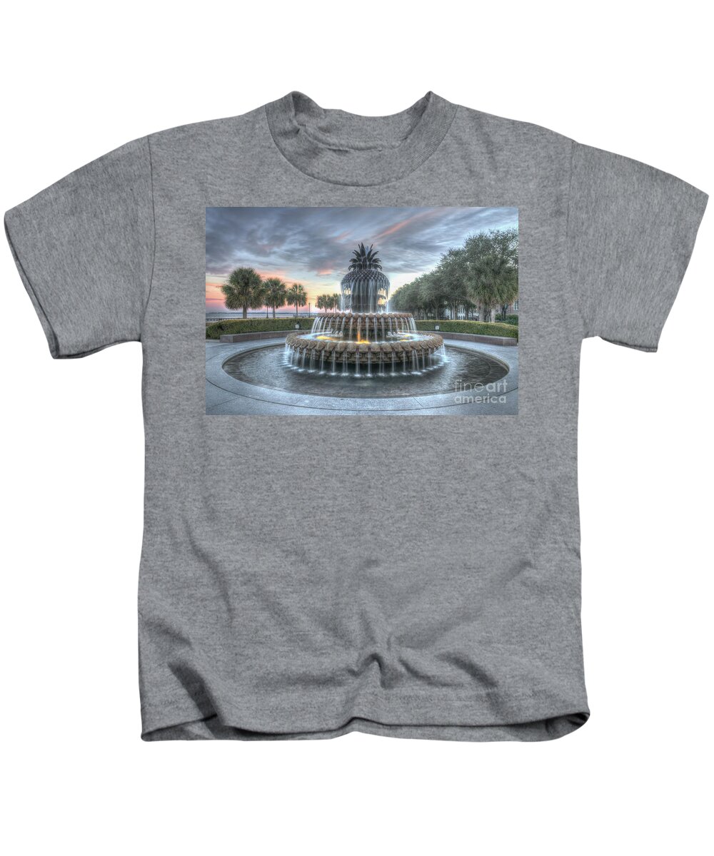 Pineapple Fountain Kids T-Shirt featuring the photograph Majestic Sunset in Waterfront Park by Dale Powell
