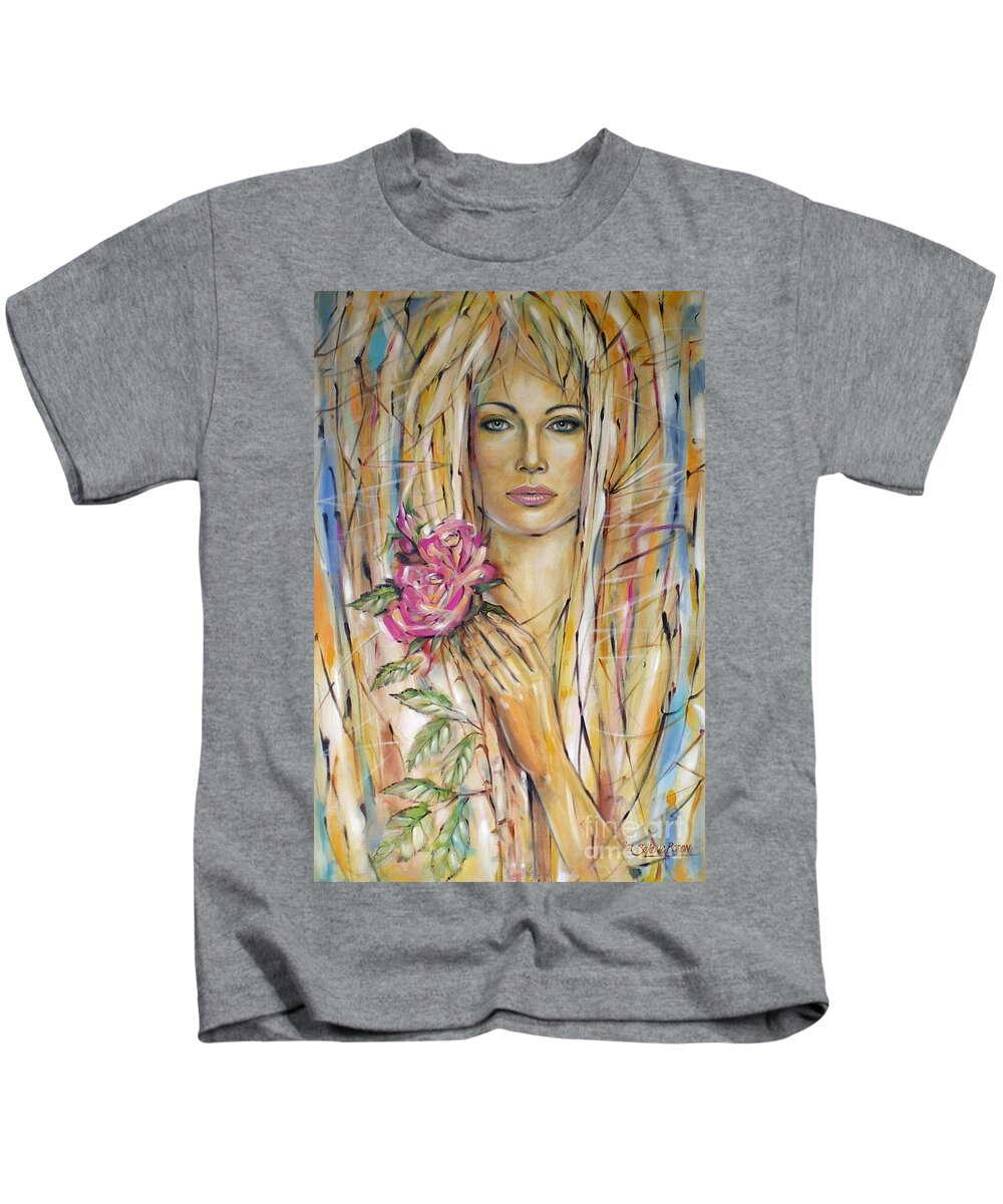 Woman Kids T-Shirt featuring the painting Silence of Roses 020209 #2 by Selena Boron