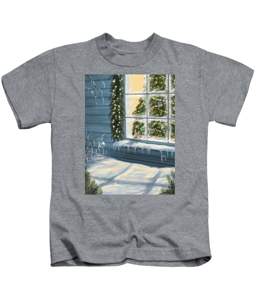 Christmas Kids T-Shirt featuring the painting Waiting... #1 by Veronica Minozzi
