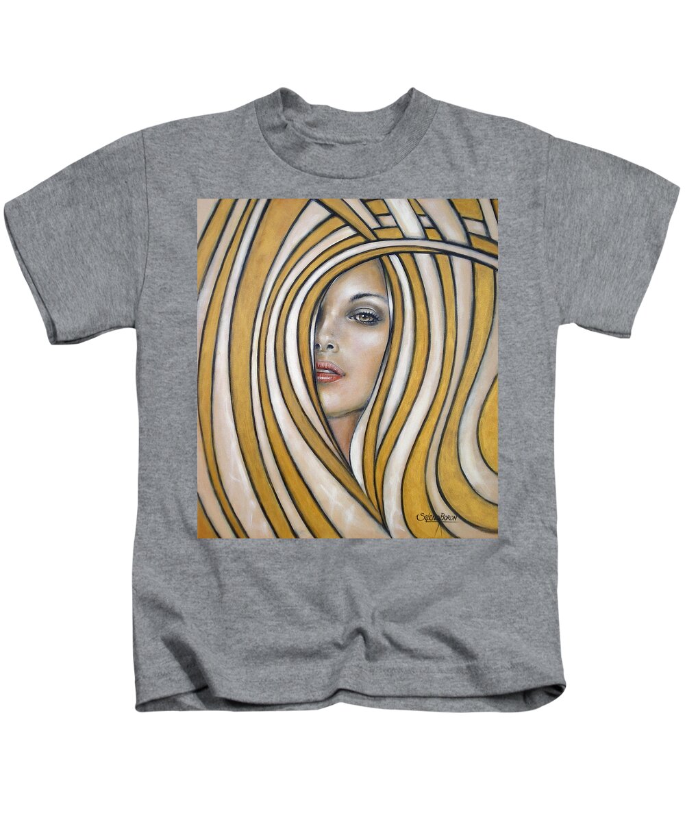 Woman Kids T-Shirt featuring the painting Golden Dream 060809 #1 by Selena Boron